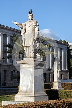 Statue in front of University of Athens, Greece