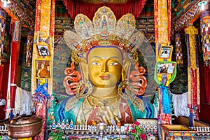 Statue of Future Buddha or Maitreya Buddha in Thiksey Monastery in Leh-Ladakh, Kashmir