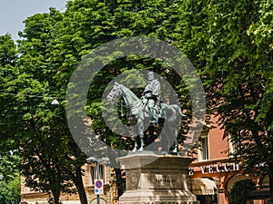 Statue of Garibaldi of Bologna is located about halfway along Via dell& x27;Indipendenza, in front of the Arena del Sole