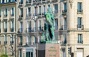 Statue of General Pierre Yrieix Daumesnil in front of the city hall of Vincennes, a town near Paris photo