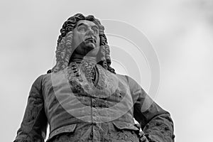 Statue of George Frideric Handel at Market Square in Old town of Halle, Germany