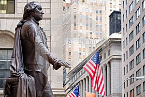 The statue of George Washington at the Federal Hall in New York