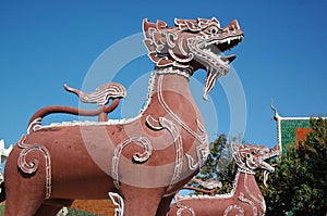 Statue giant in Hariphunchai Temple, Thailand