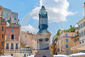 Statue of Giordano Bruno in Campo de Fiori in Rome. photo