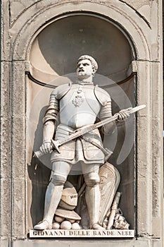 Statue of Giovanni dalle Bande Nere outside Uffizi Gallery in Florence photo