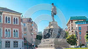 Statue of Giuseppe Verdi, in the front of Casa Verdi timelapse Milan, Italy photo