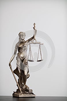 statue of god Themis Lady Justice is used as symbol of justice within law firm to demonstrate truthfulness of facts and power to