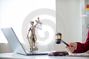 statue of god Themis Lady Justice is used as symbol of justice within law firm to demonstrate truthfulness of facts and power to