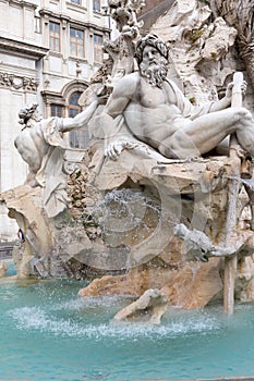 Statue of the god Zeus in Fountain of the Four Rivers in Piazza