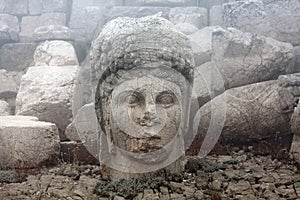 Statue of goddess of Commagene Tyche-Bakht on the top of Nemrut mount, Anatolia, Turkey