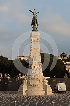 Statue of goddess Nike La Ville de Nice a la France in Nice, France
