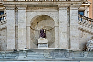 Statue Goddess Roma Fountain at Piazza del Campidoglio in Rome