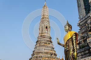 The statue of Golden Buddha in Wat Arun. Thai traditional