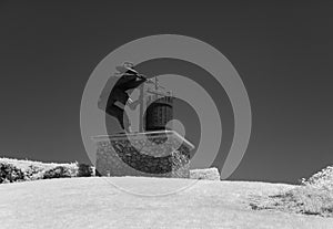 Statue, the Grape Crusher, black and white