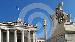 Statue of the great Greek philosopher Socrates in front of the Academy of Athens