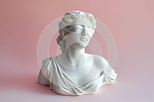 Statue of a Greek goddess with sleeping mask on eyes. World Sleep Day concept. Rest and relax, daydreaming, healthy sleep, lazy