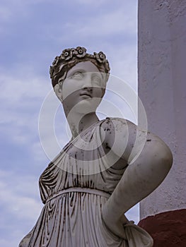 Statue of a Greek mythical muse in the Achilleion palace in Corfu, Greece