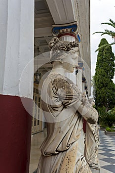 Statue of a Greek mythical muse in the Achilleion palace in Corfu, Greece