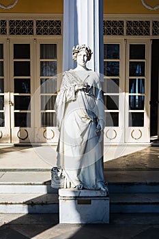 Statue of a Greek mythical muse in Achilleion palace, Corfu Island, Greece, built by Empress of Austria Elisabeth of Bavaria.