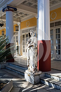 Statue of a Greek mythical muse in Achilleion palace, Corfu Island, Greece, built by Empress of Austria Elisabeth of Bavaria.