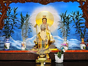 Statue of Guanyin and Chinese religious god in the Chinese shrine