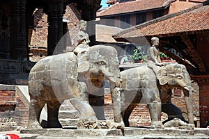 Statue of guarding elephants in Bhaktapur Durbar Square