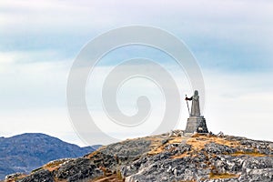 The Statue of Hans Egede on the top of a hill overlooking Nuuk.