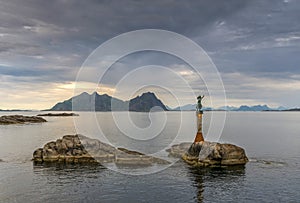 Statue at the harbor entrance of SvolvÃ¦r, the largest town on the Lofoten Islands