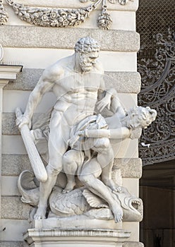 Statue of Hercules stealing the belt of Hippolyte at the Michaelerplatz entrance to the Michaelertrakt, Hofburg Palace, Vienna