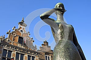 Statue and historic building in center Nijmegen