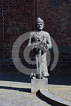 Statue at the Historical Church in the Old Town of Nienburg at the Rver Weser, Lower Saxony photo