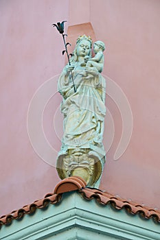 Statue of the Holy Mary and baby Jesus. Poznan