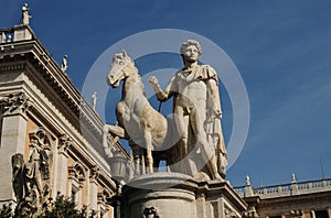Statue With Horse At Piazza Del Campidoglio In Rome Italy On A Wonderful Spring Day