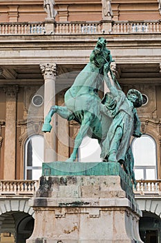 Statue of the Hortobagy horseherd in Buda castle. Budapest, Hungary.