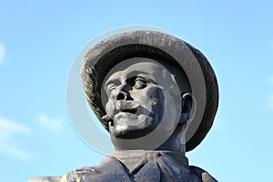 The statue of i l caragiale from Ploiesti. Close-up image.