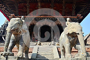Statue image guarding in Patan Durbar Square Nepal