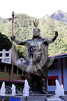 Statue Of Inca Leader Aguas Calientes Peru South America