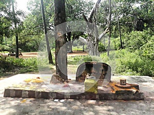 Statue in Indian Hindu religious temple in Tamil nadu villages In India.