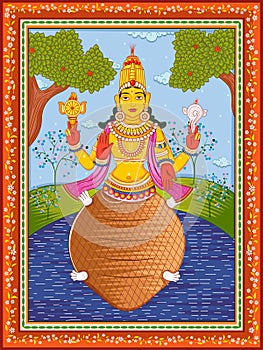 Statue of Indian Lord Kurma one of avatar from the Dashavatara of Vishnu with vintage floral frame background