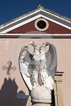 Statue infront of a church at the north of Corfu, Greece