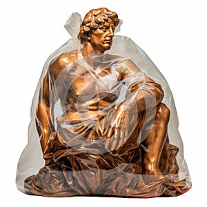 Bronze Statue In Clear Packaging: A Unique Artistic Display photo