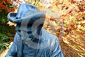 Statue of Ivan Vladimirovich Michurin in autumn garden, Mlynany arboretum, Slovakia