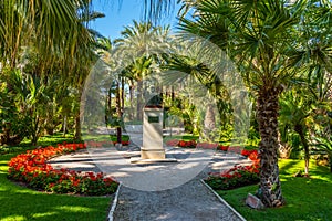 Statue of Jaime I at huerto del Cura garden in Elche, Spain photo
