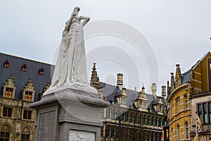 Statue of Jan Frans Willems in Sint-Baafsplein square in Ghent, Belgium, Europe