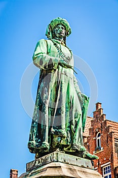 The Statue of Jan Van Eyck in Bruges, Belgium