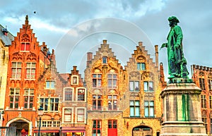 Statue of Jan van Eyck, an Early Netherlandish painter in Bruges, Belgium