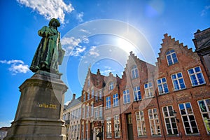 Statue of Jan Van Eyck located in the historic center of Bruges Brugge, Belgium