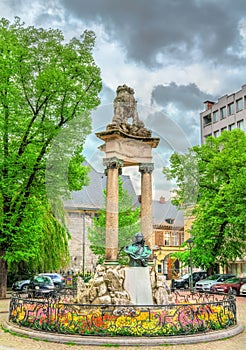 Statue of Jean Del Cour on Saint Paul Square in Liege, Belgium
