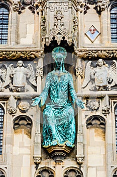 Statue of Jesus on the Christ Church Gate of Canterbury Cathedral