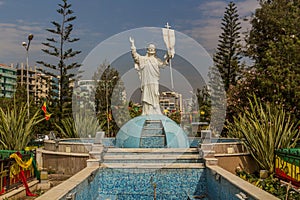 Statue of the Jesus Christ in front of Medhane Alem Cathedral in Addis Ababa, Ethiop